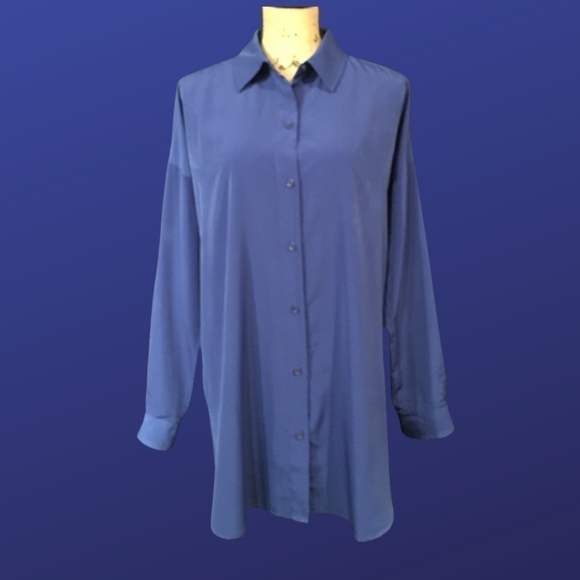 Chico’s Oversized Blouse, Tab Sleeve, ROYAL BLUE, Chico’s Size 1/US Size 8, NWOT - Picture 1 of 9